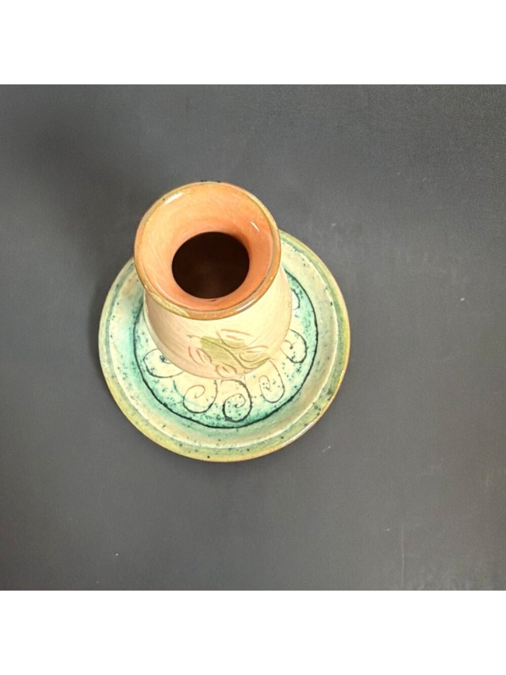 VTG Signed Hand Painted Greek Art Pottery Candlestick Holder Floral Tumblers Set - Picture 6 of 16